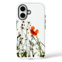 "Vibrant Rouge Floral Design Blanc iPhone 16 Coque