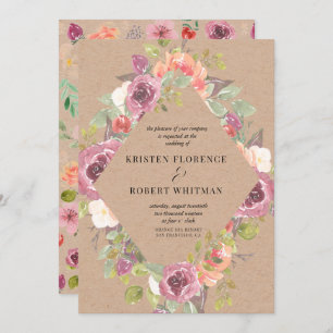 Vibrant Rustique Floral Kraft Faire-part de mariag