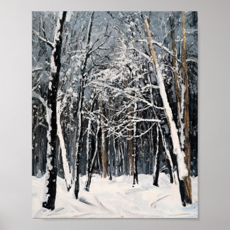 Vibrant Snowy Forest Winter Scene Poster Wall Art
