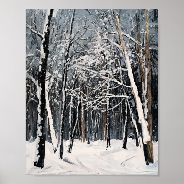 Vibrant Snowy Forest Winter Scene Poster Wall Art (Devant)