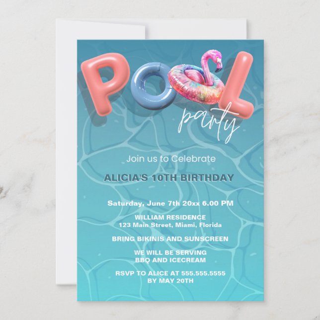 Vibrant Summer Pool Party Blue Invitation (Devant)