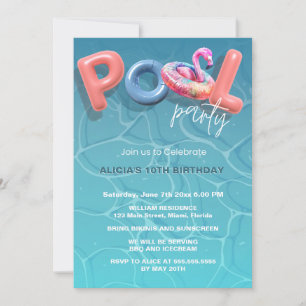 Vibrant Summer Pool Party Blue Invitation
