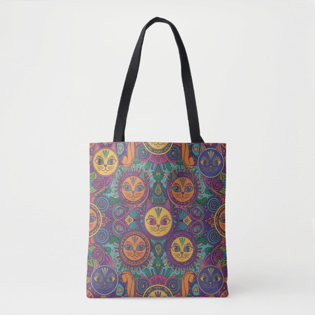 Vibrant Tribal Spirit Cats Tote Bag (Devant)