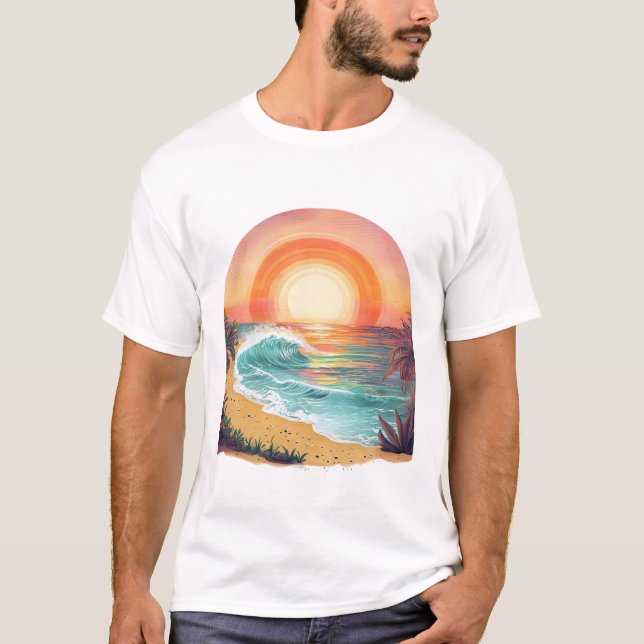 Vibrant Tropical Beach Sunset T-shirt basique (Devant)