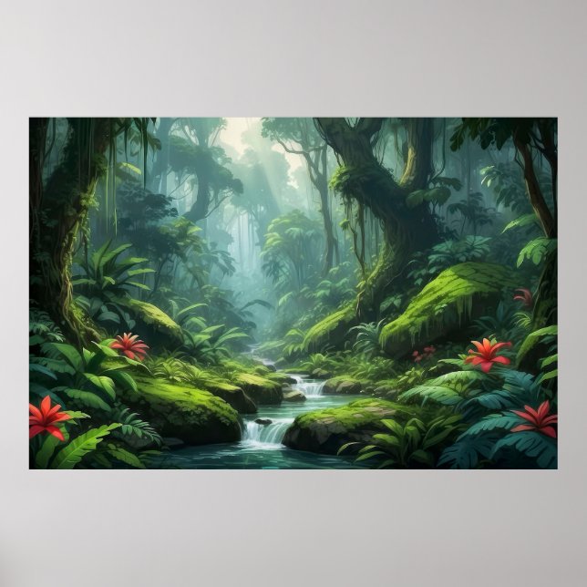 Vibrant Tropical Green Foliage Rainforest Poster (Devant)