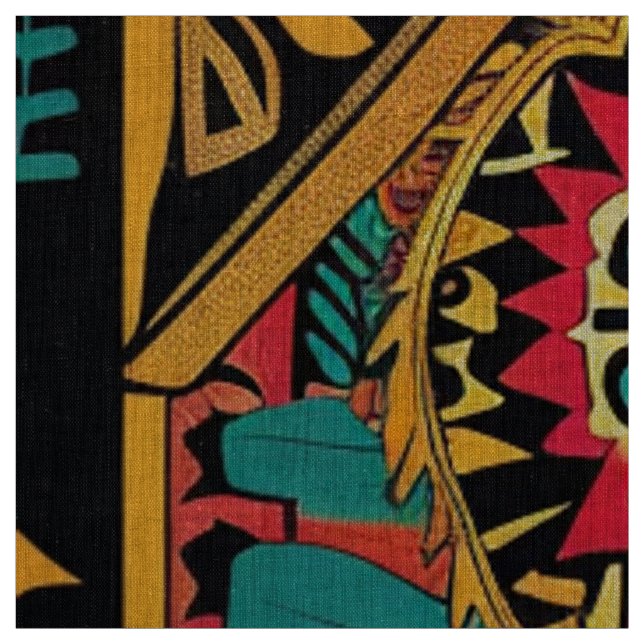 Vibrant Turquoise "Rêve aztèque" Tissu de lin arti (Échantillon)