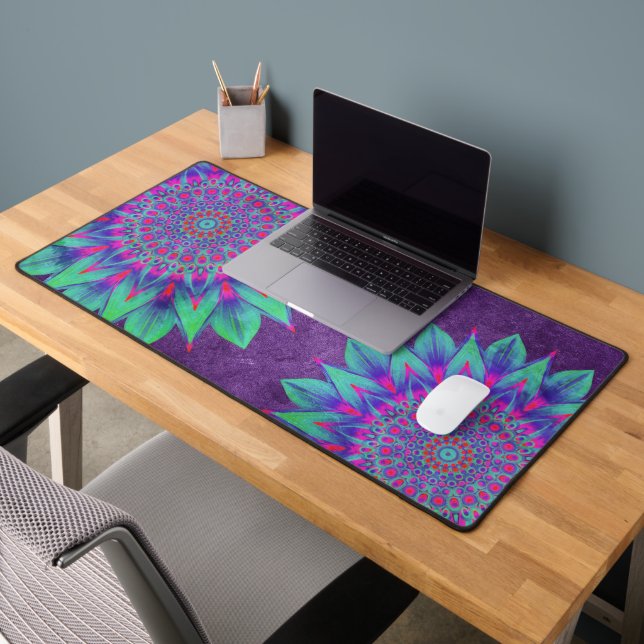 Vibrant violet et Turquoise Mandala Fleurs Nature  (Bureau 2)