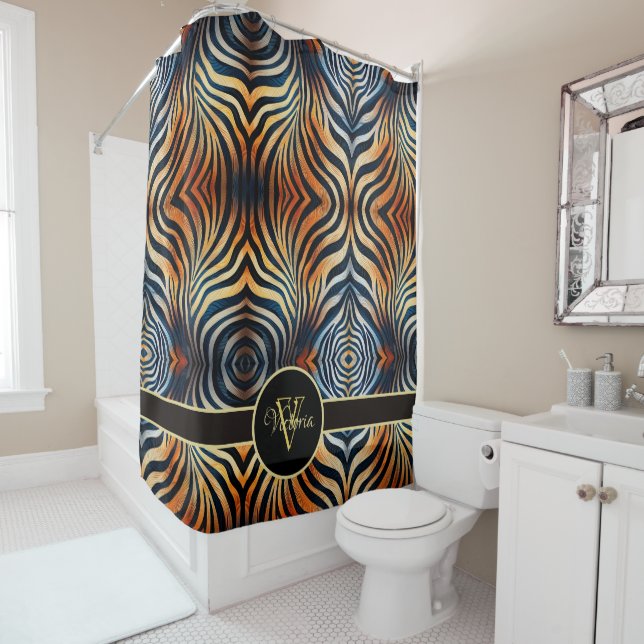 Vibrant Zebra Imprimer rideau de douche personnali (En situation)