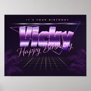 Vicky Nom Vorname lila retro Poster Geburtstag
