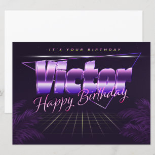 Victor Nom Prénom carte rétro lilas Anniversaire