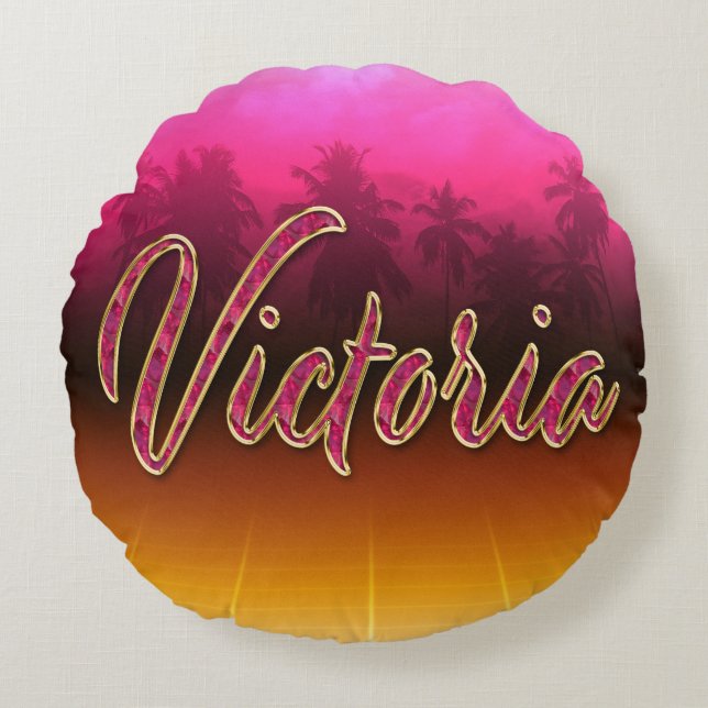 Victoria prénom nom coussin rose doré (Devant)