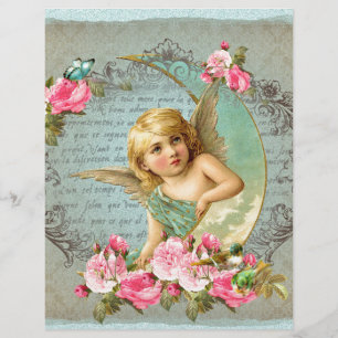 Victorian Angel bleu vintage rose rose antique ros