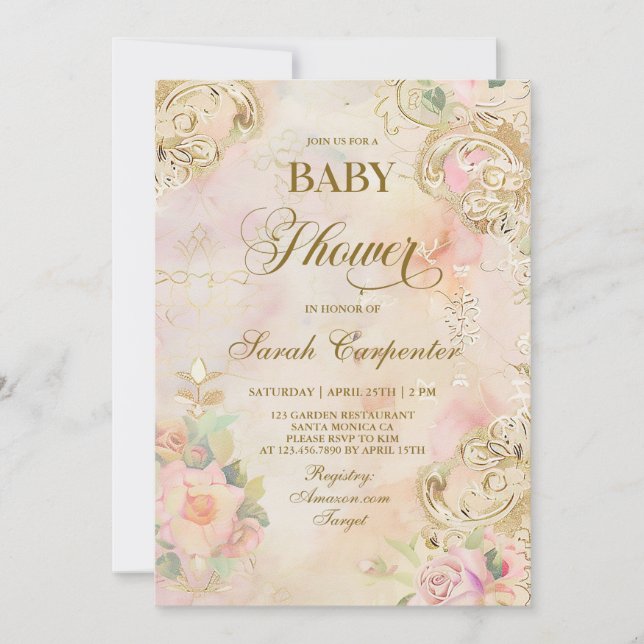 Victorian Baby shower Girl Invitation Vintage (Devant)