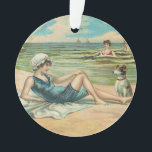 Victorian Beach Swim Girl Ocean Summer Vacances<br><div class="desc">Au Beach - Pour un doux thème côtier à l'ancienne,  cette carte postale victorienne,  avec une fille et son chien,  est en train de farnienter au bord de l'eau.</div>