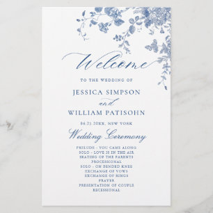 Victorian Blue Floral Mariage Cérémonie Programme