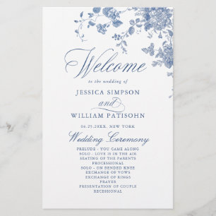 Victorian Blue Floral Mariage Cérémonie Programme