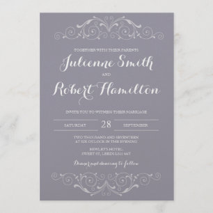 Victorian Fwirls Vintage Grey Wedding Invitations