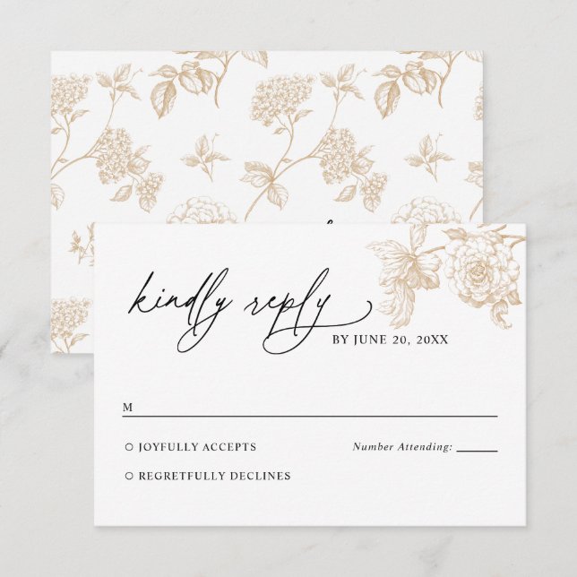 Victorian Gold Floral Wedding RSVP Card (Devant / Derrière)