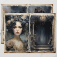 Victorian Ladies Balcony Blue Junk Journal Pages