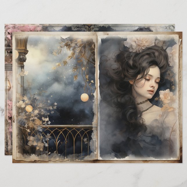 Victorian Lady Midnight Blue Junk Pages (Devant / Derrière)