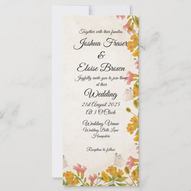 Victorian Meadow jaune Faire-part de mariage (Devant)