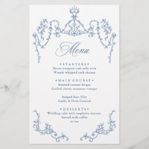 Victorian Ornate Grace Dusty Blue Menu Mariage