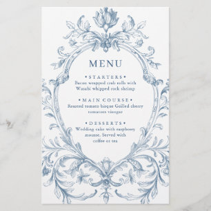 Victorian Ornate Grace Dusty Blue Menu Mariage
