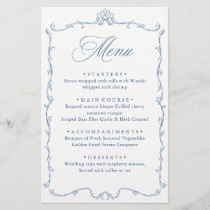Victorian Ornate Grace Dusty Blue Menu Mariage