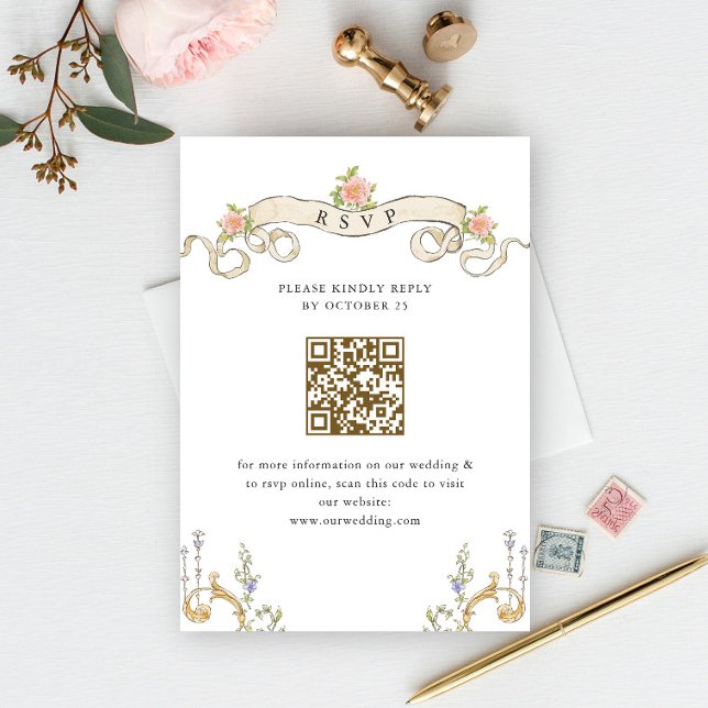 Victorian Ornate Grace Floral Wedding RSVP QR code (Créateur téléchargé)