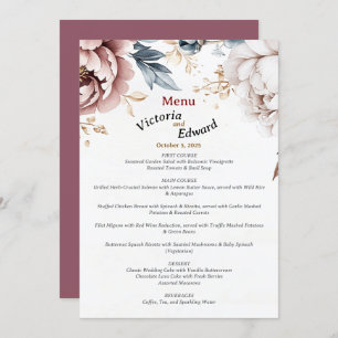 Victorian Peony Luxe Mariage Menu Card 5"x7"