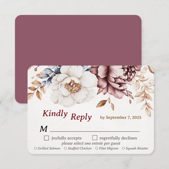 Victorian Peony Luxe Wede Carte RSVP Choix de repa (Devant / Derrière)
