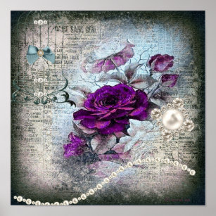 Victorian Purple Plum Rose Grunge Poster