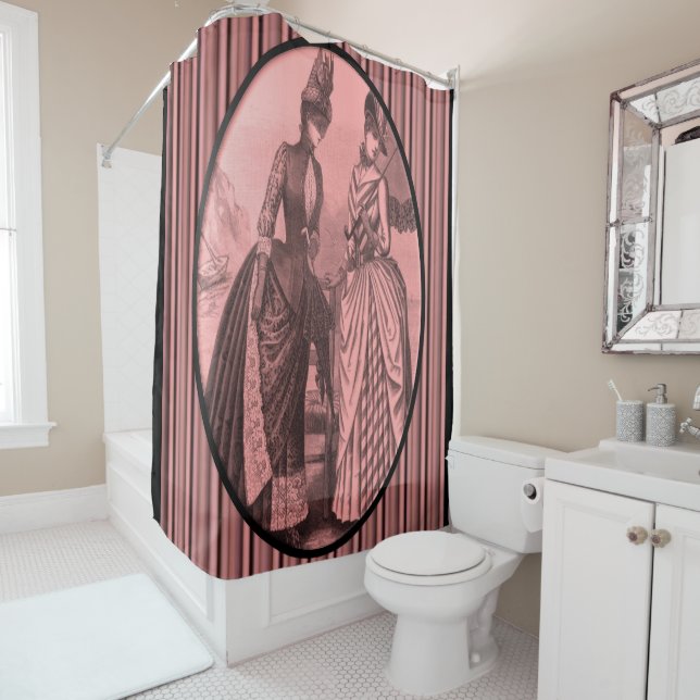 Victorian rayure rouge dame douche rideau (En situation)