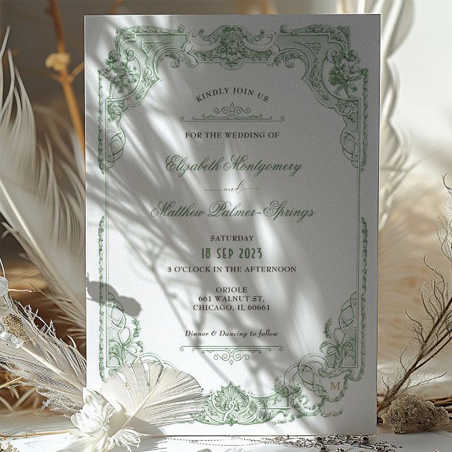 Victorian Royal Sage Green Wedding Invitations (Créateur téléchargé)