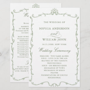 Victorian Sage Green Mariage Cerememing Programme