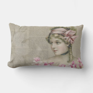 Victorian Steampunk Lady Newspaper Lumbar Coussin