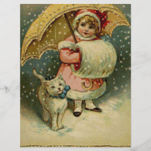 Victorian Vintage Retro enfant et chat Noël