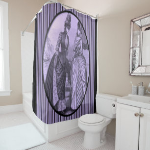 Victorian violette rayé dame douche rideau