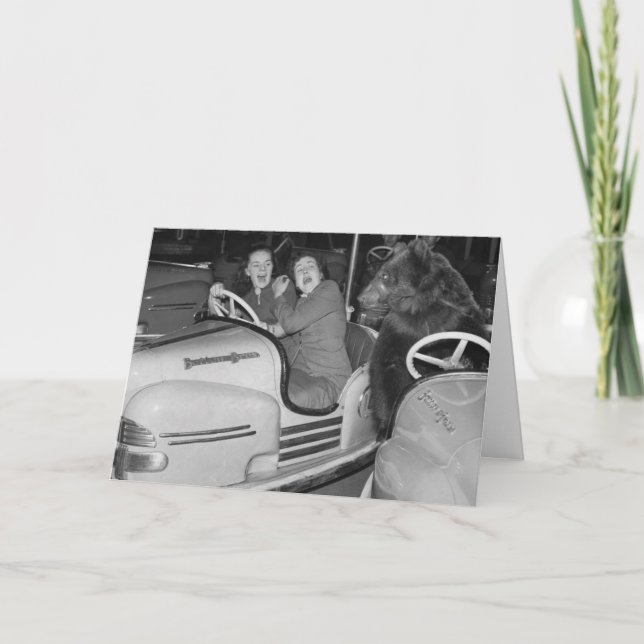 Victorian Weird a Bear Riding Bumper Cars Carte po (Devant)