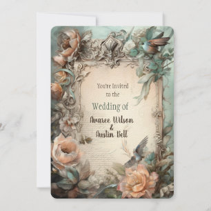 Victorien Pastel Rose bleu Floral Invitation