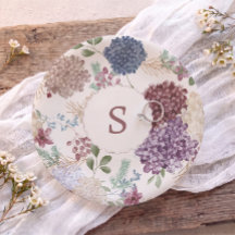 Plat à bague à monogramme floral Hydrangea vintage