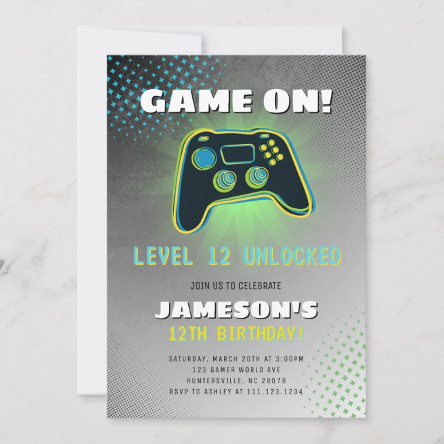 Video Gamer Teen Birthday Party Invitation (Devant)