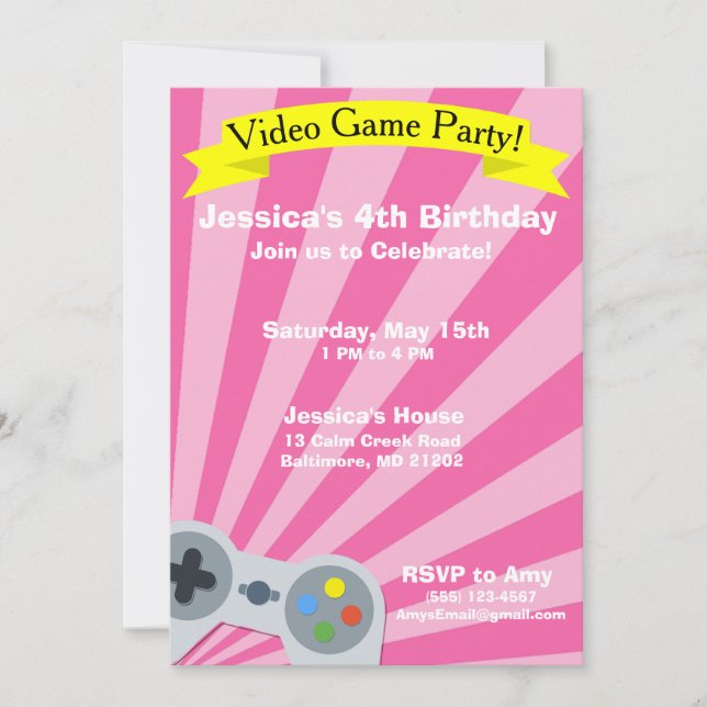 Vidéo Jeu Anniversaire Fête Invitation (Devant)