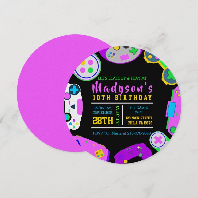 VIDÉO JEU JEU Fille Anniversaire Fête Invitation (Devant / Derrière)