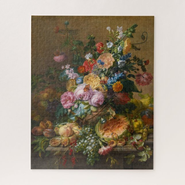 Vie morte avec des fleurs et des légumes Puzzle (Vertical)