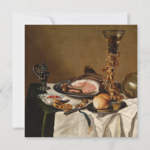 Vie morte avec jambon, livres et vaisseaux ornemen