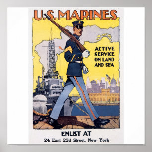 Vieille affiche de marines des États-Unis circa