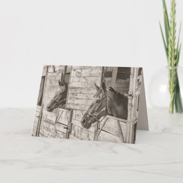 vieille carte de voeux pour chevaux stables (Devant)
