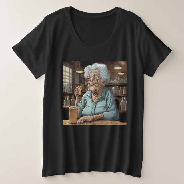 Vieille Dame buvant une bière pression et un shot (Design devant)