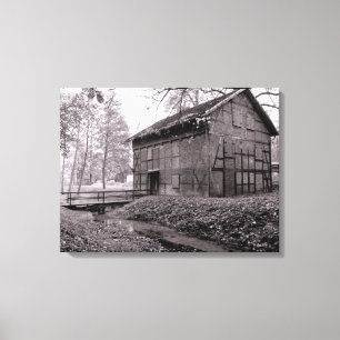 Vieille grange noir et blanc sur toile